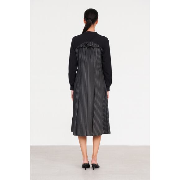 Clu NYC Black Long Sleeve Midi Dress Pinstriped Back Panel Small Quiet Luxury - Picture 3 of 10
